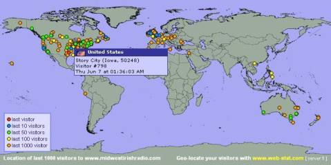 World Map of Midwest Irish Internet Radio - Global Reach